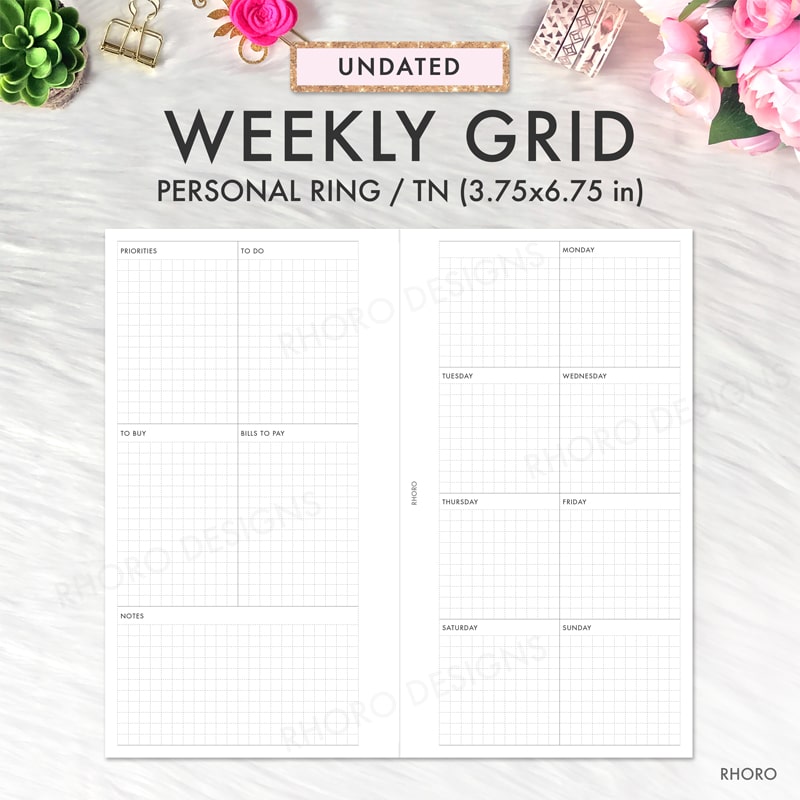 Pocket Size Weekly Foldout Insert Small Grid Weekly Insert 