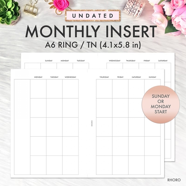 A6 Planner Inserts, A6 Monthly Inserts Printable, A6 Monthly Inserts ...