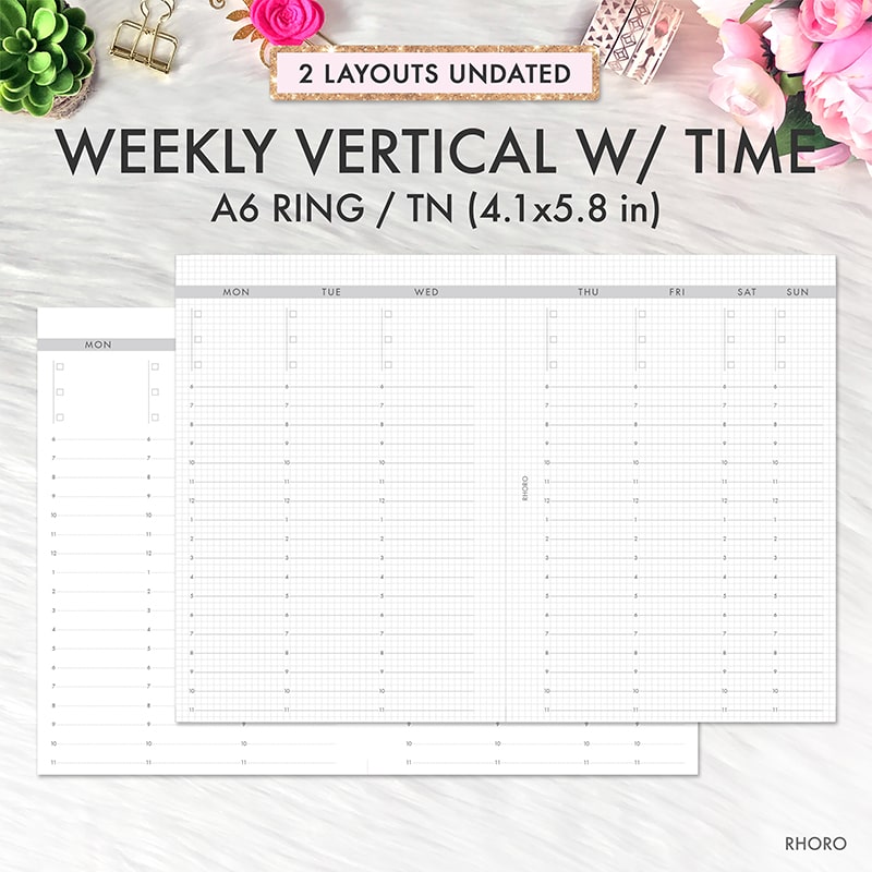 A6 Ring Inserts Printable Weekly Vertical Box, A6 Ring TN Planner