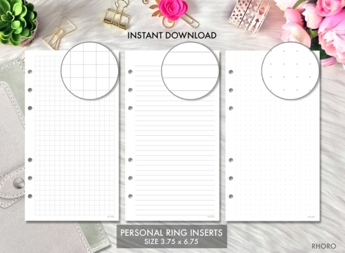  Personal Size Notes Insert with Simple Lines Spaced 1/4,  Sized and Punched with 6 Holes for Personal Size Notebooks by Filofax, Louis  Vuitton (PM), Kikki-K, and Others. (3.7 x 6.75) 
